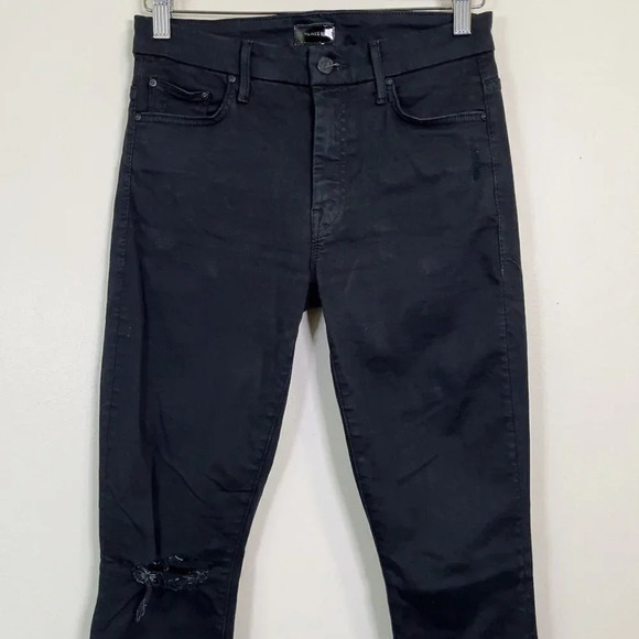 Mother Distressed Knee High Rise Black Looker Jeans - Picture 3 of 14